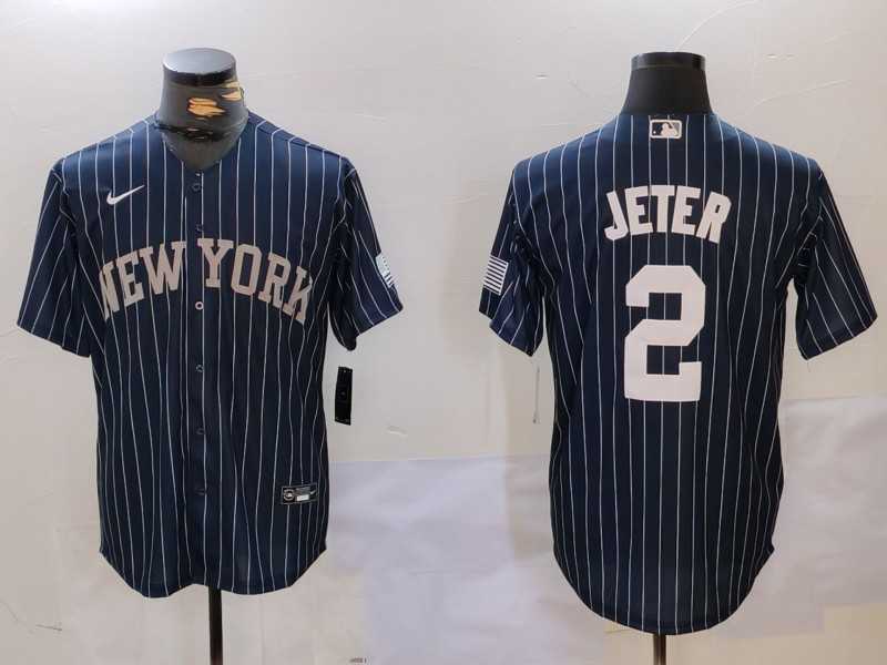 Mens New York Yankees #2 Derek Jeter Navy Pinstripe Fashion Cool Base Jersey